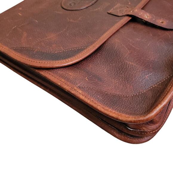 ORVIS Bullhide Brown Thick Leather Bag Vintage Portfolio Briefcase Weekend - Picture 15 of 15